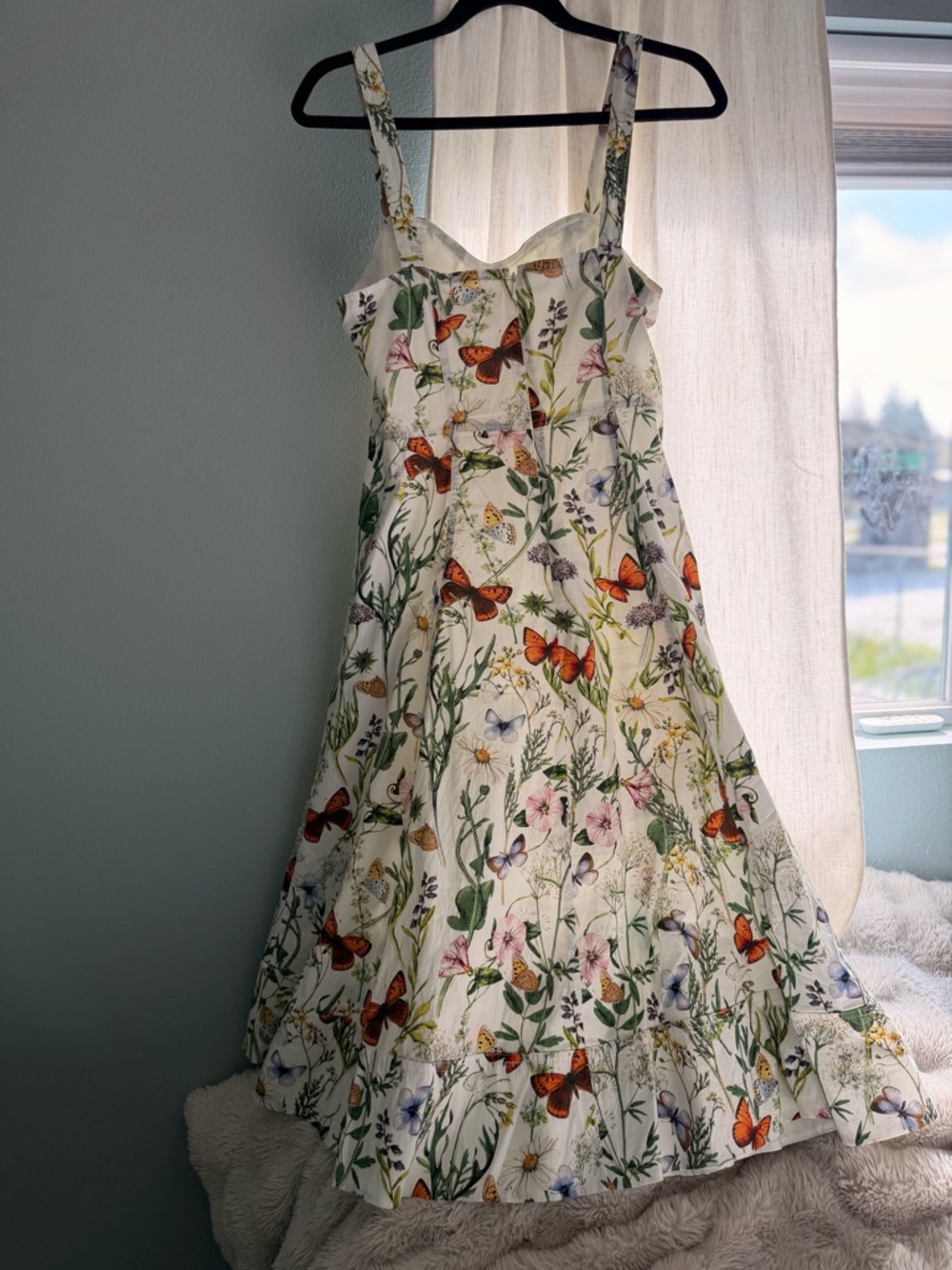 Floral Butterfly Print Sundress in Cream and Orange - Picture 4 of 6